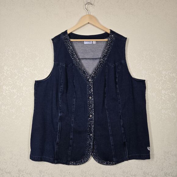 Dream Jeannes by Quaker Factory Vest 3X Blue Rhinestone Embellished Bling Boho - Picture 11 of 11